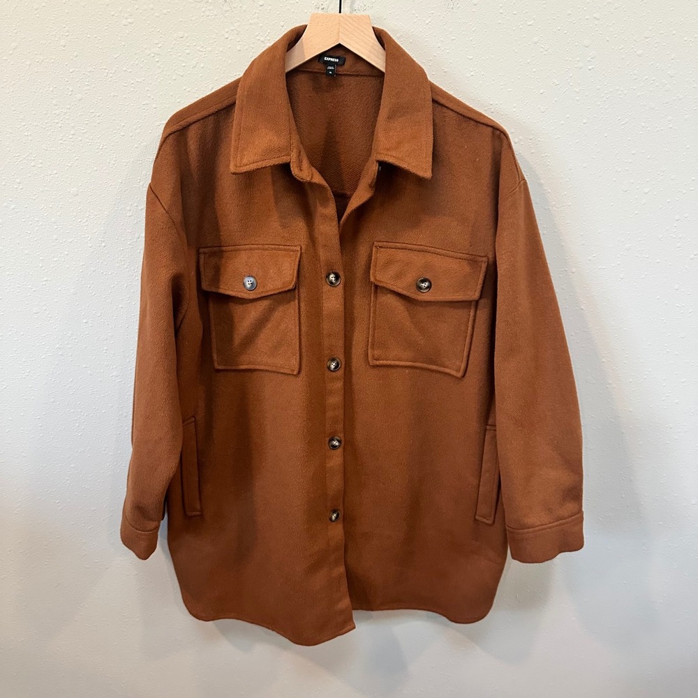 Express Shacket Women XL Rust Brown Oversized Fleece Shirt Jacket 009710137 - Picture 2 of 16
